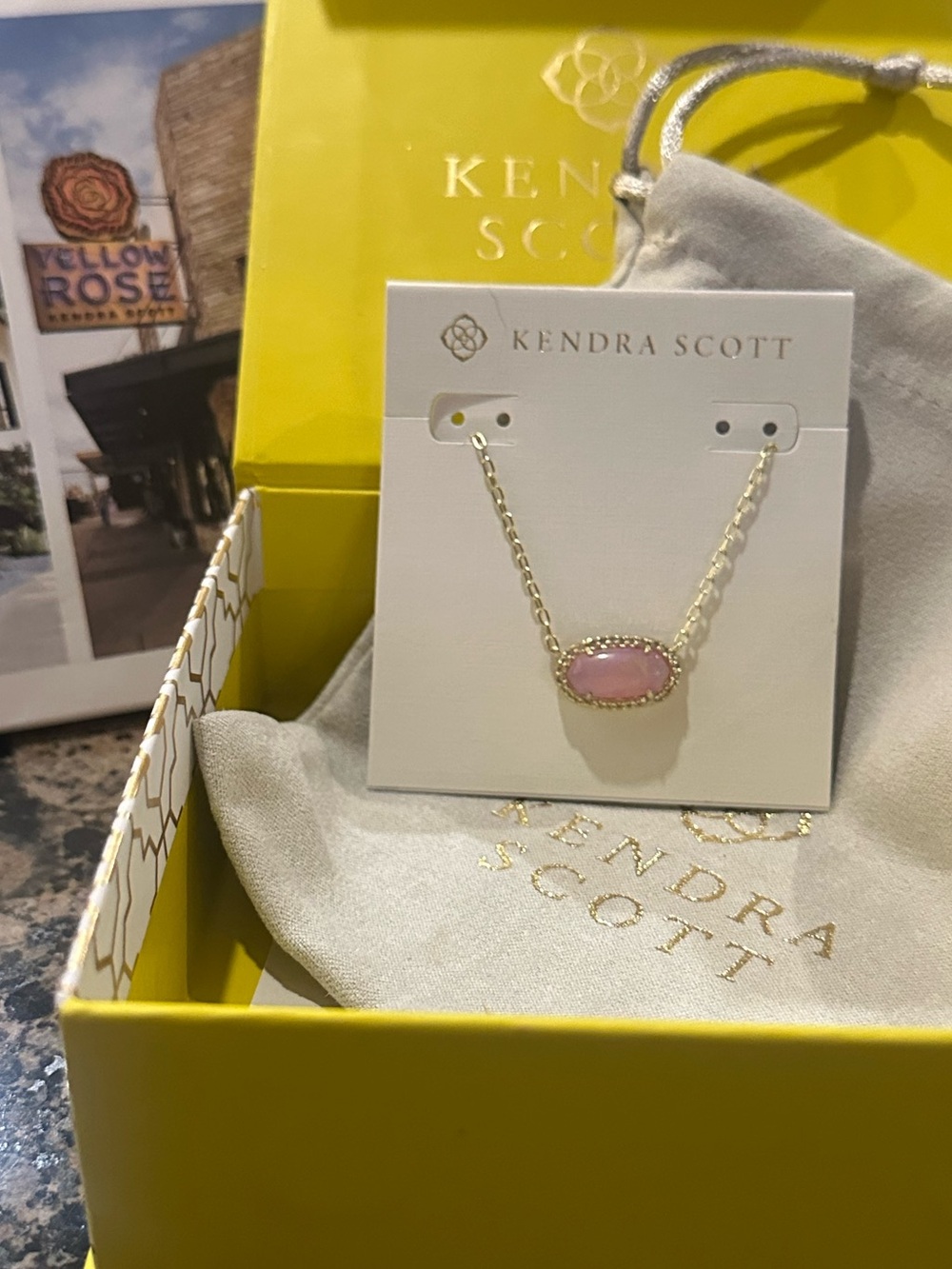 Kendra Scott Elisa Gold Short Pendant Necklace featuring a pink stone NEW